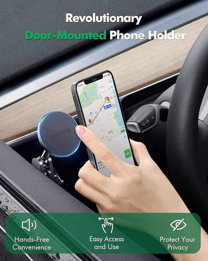 for Tesla Phone Mount,for Mag-Safe Door-Install Phone Holder, Compatible with Model Y (2025-2019) & Model 3 (2023-2017), Magnetic Car Phone Mount for iPhone 16/15/14/13/12, Tesla Accessories