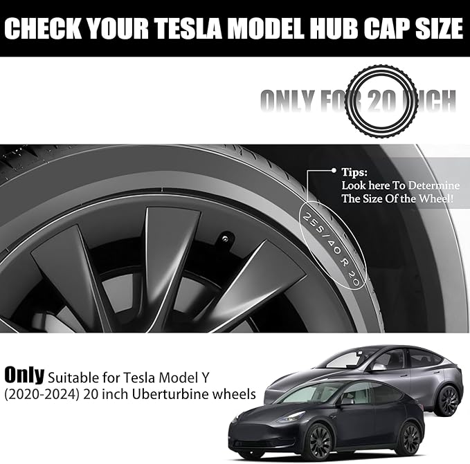 Wheel Rim Protect for Tesla Model Y 20" (2020-2024), Easy-Install Hubcaps Wheel Cover, Scratch-Resistant Car Tire Trim Rings, Stylish Design for Induction Wheels, Gunpowder 4Pcs Model Y Accessories