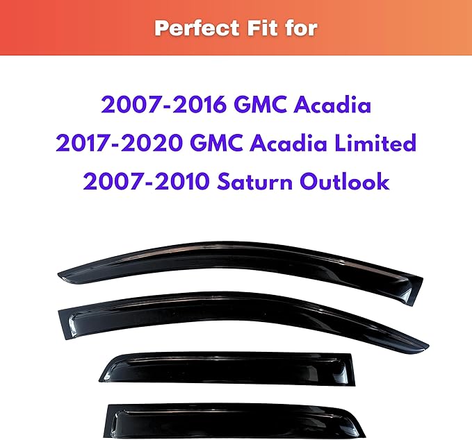 KPY Rain Guards Fit for 2007-2016 GMC Acadia, Out-Channel Window Visors Vent Wind Deflectors 4PC, Car Accessories for 2017-2020 GMC Acadia Limited, 2007-2010 Saturn Outlook