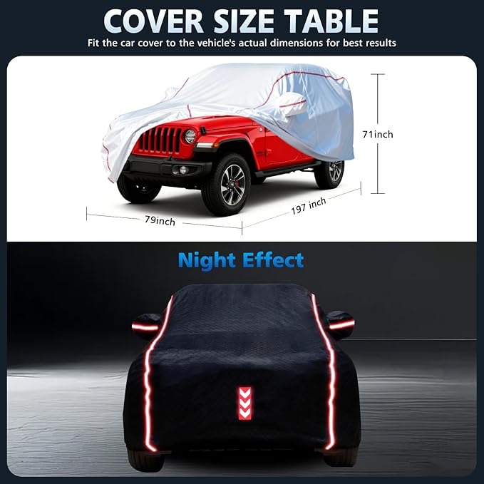 Car Cover Waterproof All Weather for Jeep Wrangler 4-Door 2006-2025,All-Around Fastening and 4 Upgrades, 60s Quick-Install for Car Cover