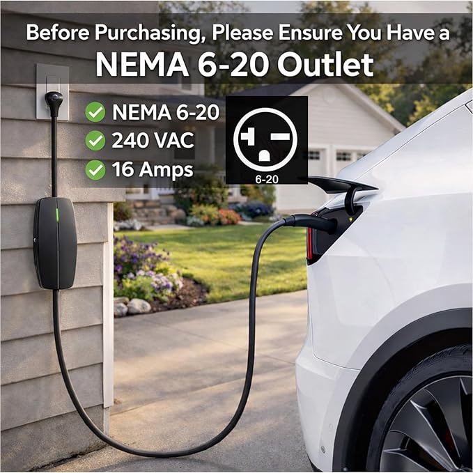 for Tesla NEMA 6-20 Adapter, Tesla Mobile Charger Adapter for Gen 2 and 3 ONLY, 240V Plug & 6-20 Outlet at 16 Amp 10-Inch