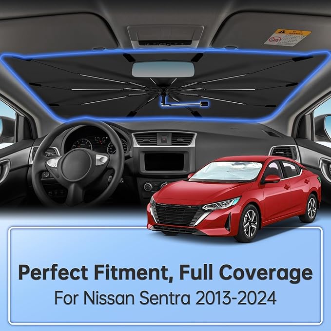 Windshield Sun Shade Umbrella for Nissan Sentra 2020-2026, Foldable Car Sunshade for Front Window, Highly Reflective Auto Sun Shield Visor for UV Protection, Keep Car Cool Accessories