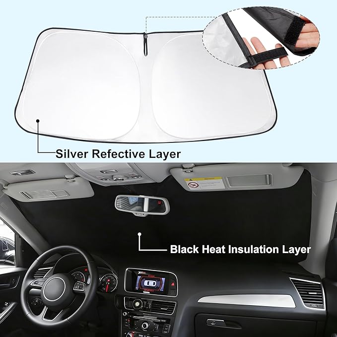 Windshield Sun Shade Custom Fit 2012-2026 Tesla Model S Accessories (Fit Long Range/LR Model) Foldable Sunshade Sun Blocker Visor Protector