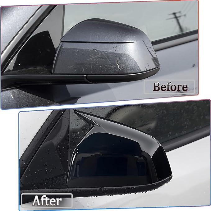 Side Mirror Cover,for Tesla Model Y 2026 2027，2PCS Horned Turn Signal housing Cover Sets car Accessories -Bright Black