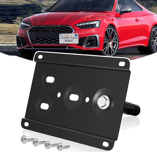 License Plate Holder Front License Plate Bracket No Drill Tow Hook Mount Anti-Theft License Plate Frame Compatible with 01-08 Audi A4 S4 RS4, 05-11 Audi A6 S6