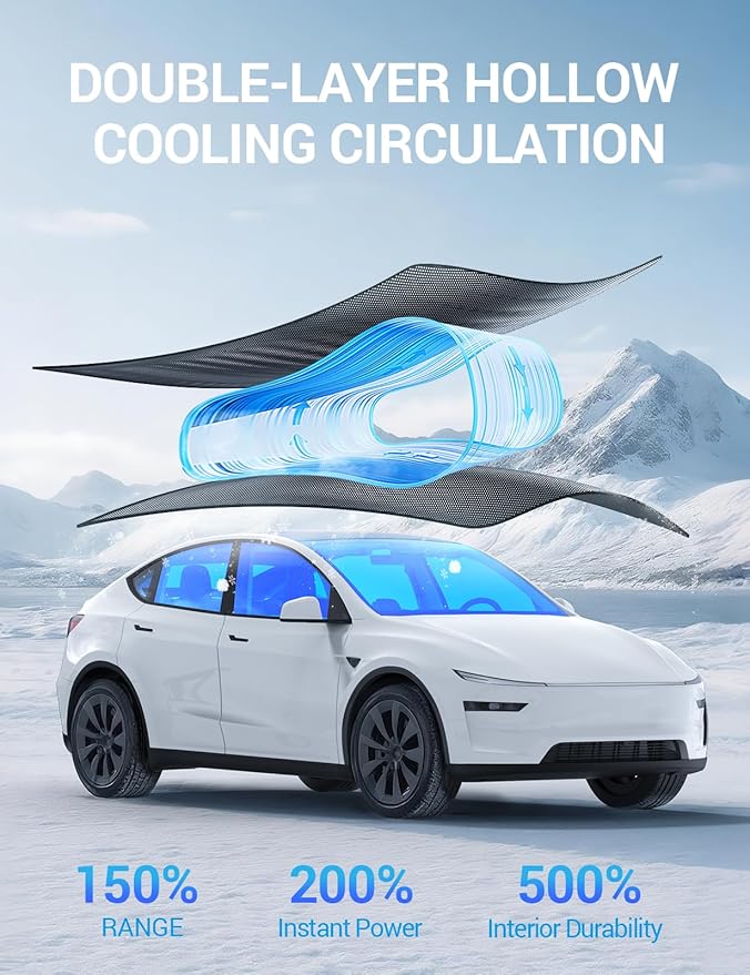 Motrobe 2026 Tesla Model Y Juniper Accessories Sunshade Roof [No Gap No Sag] Nano Ice-Crystal Glass Roof Sun Shade Heat Insulation Model Y Juniper (Only Premium & Performance 2025/2026) Black