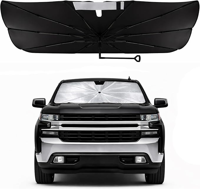 Car Windshield Sun Shade Umbrella - Custom-Fit for Che v-rol-et Silverado 2014-2019 Umbrella Sunshade,Easy Install,UV Protection & Heat Reflective,Keep Interior Cooler with Storage Bag