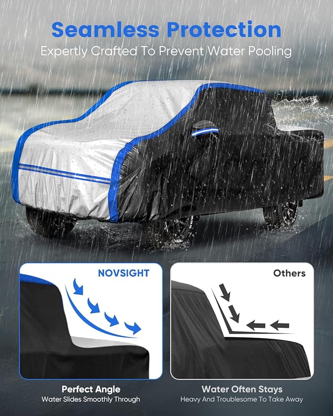NOVSIGHT Pickup Truck Cover Waterproof, Heavy Duty 10-Layer All Weather Cover with Windproof Straps, Fits 232-242 in Full-Size Trucks, for F150 Silverado 1500 Sierra 1500 Ram 1500