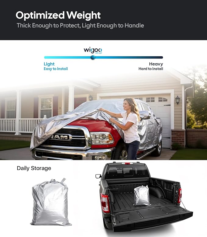 Wigoo Dodge Ram 1500 Truck Car Cover Accessories 2019-2026, Custom Fit Waterproof All Weather Outdoor Full Pickup Cover, Windproof UV Rain Snow Dust Protection, Door Zipper, Reflective Strips