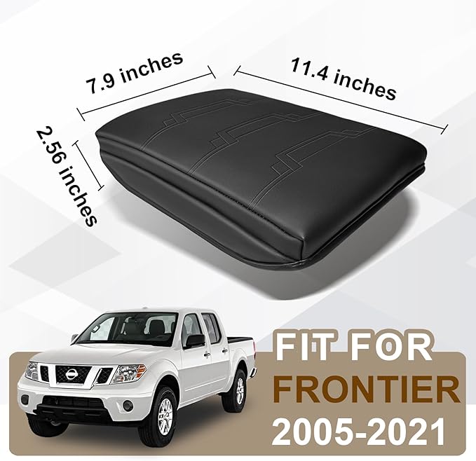 Muslogy Center Console Armrest Cover Fit for Nissan Frontier 2005-2021 & Xterra 2005-2015 Accessories, Comfort Armrest Pad Console Lid Cushion Vegan Leather 1-Inch Extra Thick