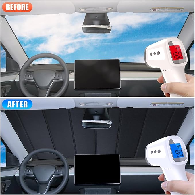 Windshield Sunshade for Tesla Model 3 2018-2025, Model Y 2020-2025 Front Window Shade