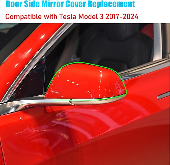 Jaronx Compatible with Tesla Model 3 Side Mirror Cover Replacement 2017 2018 2019 2020 2021 2022 2023 2024 2025, Driver Side Door Rear View Mirror Covers Caps for Model 3 Accessories(Red)