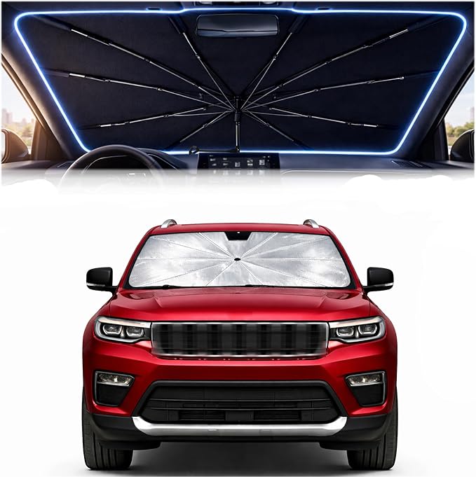 Car Windshield Sun Shade Umbrella - Custom-Fit for Jeep Grand Cherokee/L 2021-2026 Umbrella Sunshade,Easy Install,UV Protection & Heat Reflective,Keep Interior Cooler with Storage Bag