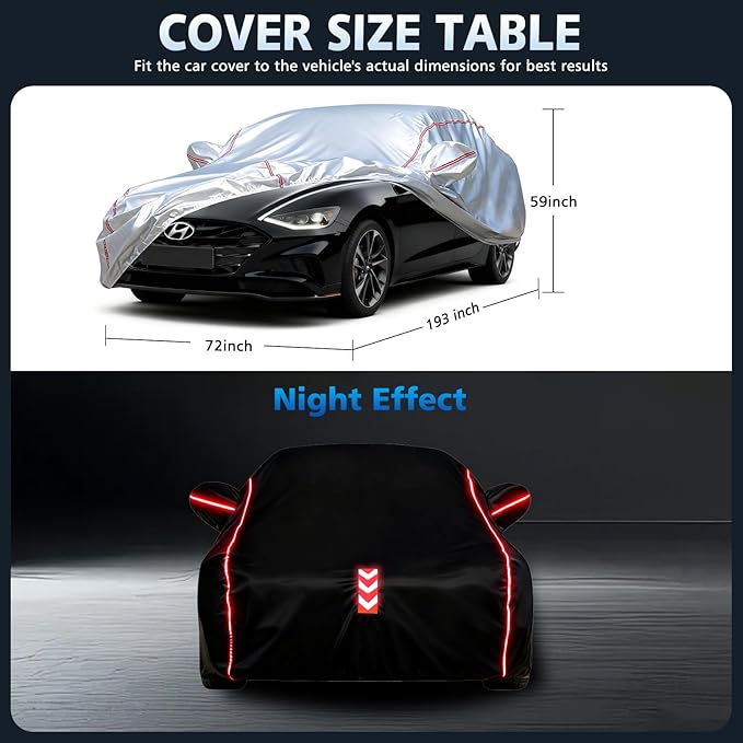 Car Cover Waterproof All Weather for Sonata Hyundai,All-Around Fastening and 4 Upgrades, 60s Quick-Install for Car Cover