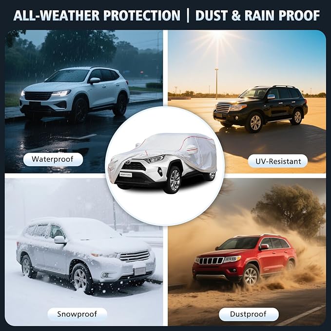 Car Cover Waterproof All Weather for Toyota Rav4 2006-2025,All-Around Fastening and 4 Upgrades, 30s Quick-Install for Car Cover