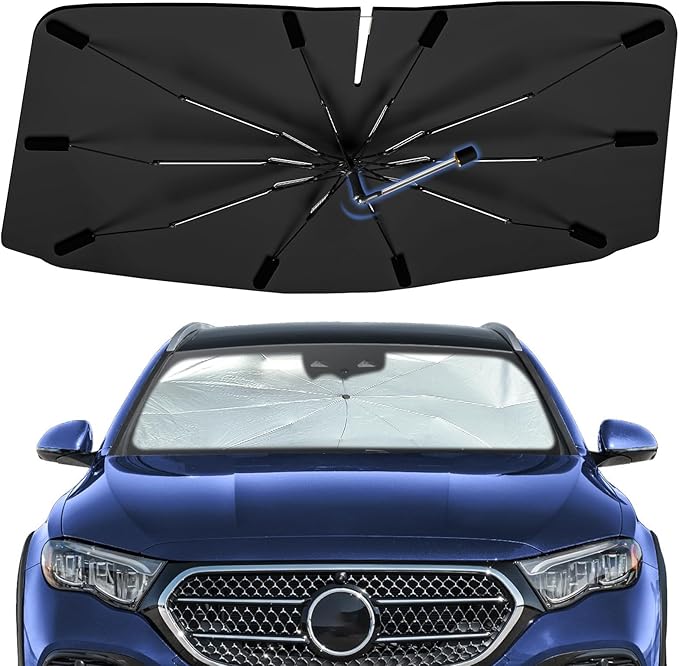 Windshield Sun Shade Umbrella for Benz E-Class 2016-2026, Foldable Sunshade for Car Front Window, 360 Rotation Automotive Interior UV Protection for Outdoor Parking, Keep Car Cool