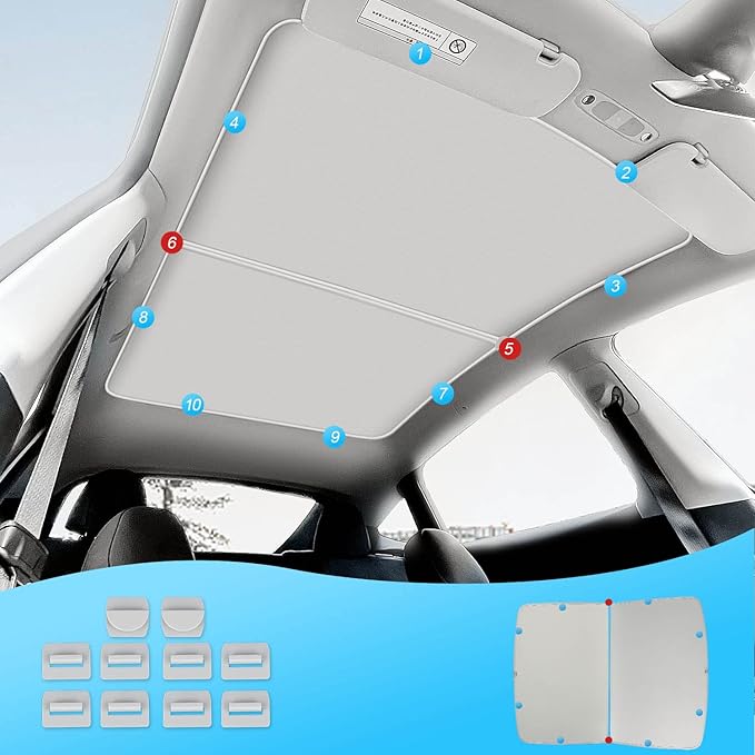 For Tesla Model Y Sunshade Roof Sunroof Shade 2024 2023 2022 2021 2020(Ice Grey) & Tesla Model Y Windshield Sunshade Front Window Sun Shade Block UV Rays Heat, Not suitable for 2025 2026 Tesla Juniper