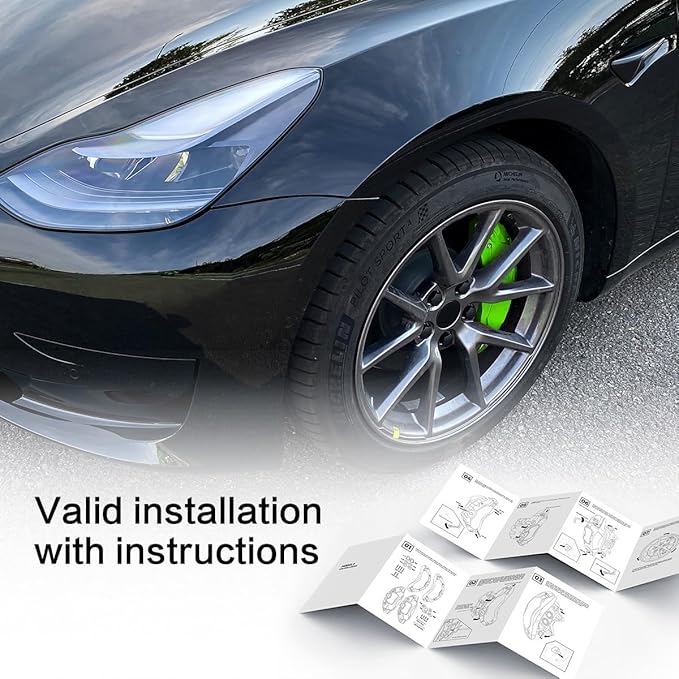 Brake Caliper Covers Set of 4 Compatible with for Tesla model 3 Accessories.2017-2023 18/19 inch Wheel Hub Brake Caliper Covers -Fit Tesla Model 3 Green Brake Caliper (Fluorescent green)