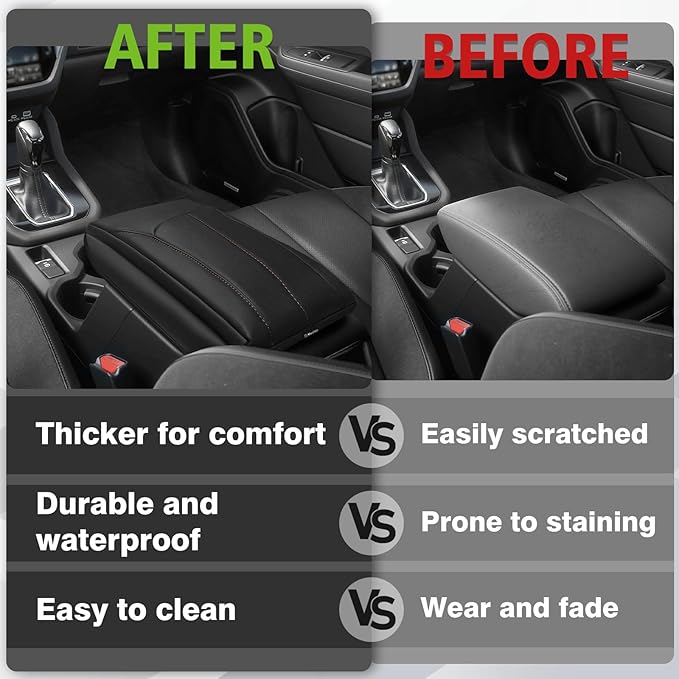 Muslogy Center Console Armrest Cover Fit for Subaru Forester 2025 Accessories, Comfort Armrest Pad Console Lid Cushion Protector Vegan Leather 1-Inch Extra Thick