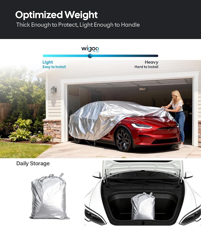 Wigoo Tesla Model X Car Cover Accessories 2015-2026, Custom Fit Waterproof All Weather Outdoor Full Car Cover, Windproof UV Rain Snow Dust Protection, Door Zipper, Charging Port, Ventilated Mesh