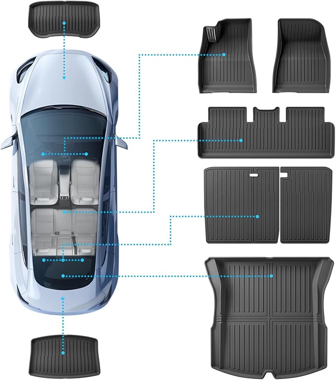TPE Floor Mats fit for Tesla Model 3 Highland 2025 2024 All Weather TPE Cargo Liner Cargo Trunk Accessories and Cargo Trunk Mats Front Rear Cargo Mat Full Set