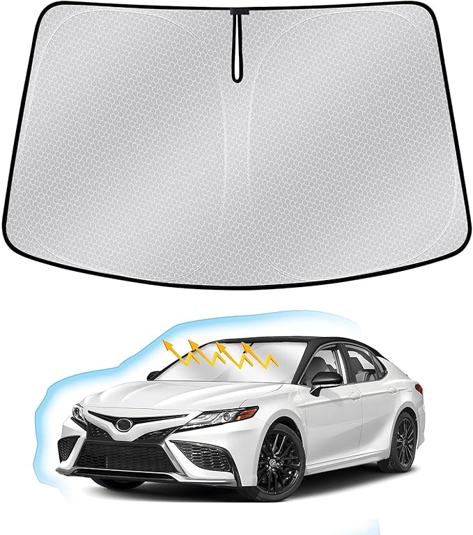 Windshield Sun Shade for Toyota Camry 2018-2024, Upgraded Heat Insulation Front Window Shade Cover for Camry Accessories, Foldable Windshield Shade Sun Visor Protector Block UV Rays