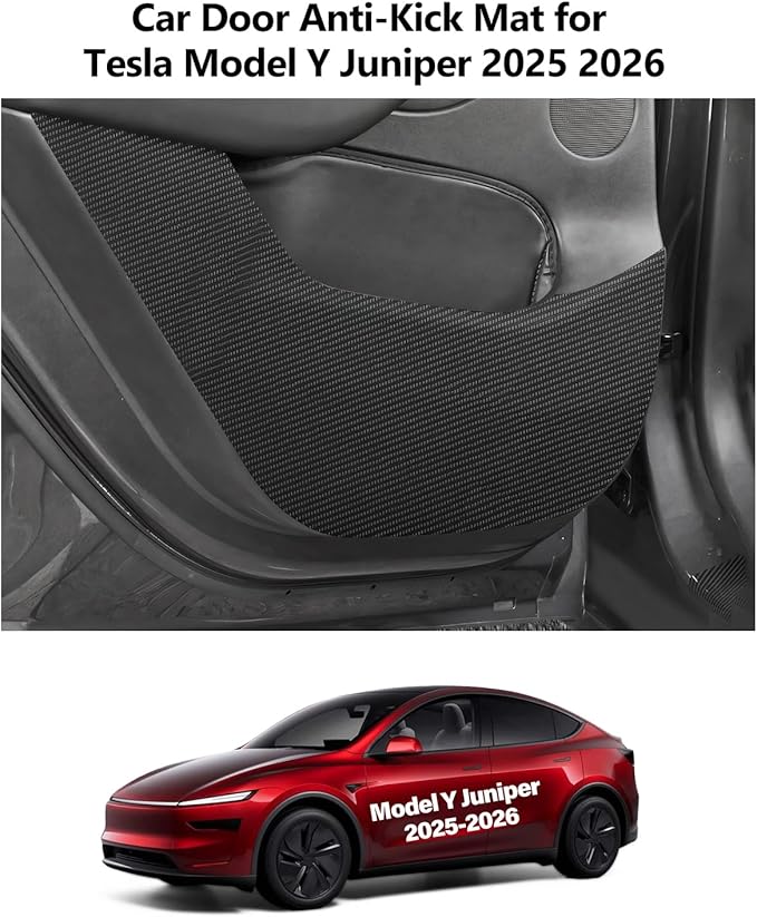 for Tesla Car Door Protector Model Y Juniper Accessories 2025-2026 Carbon Fiber Texture Door Side Protector Anti-Dirty Kick Mat Waterproof Dust Resistant Protector Cover Leather Pad 4PCS