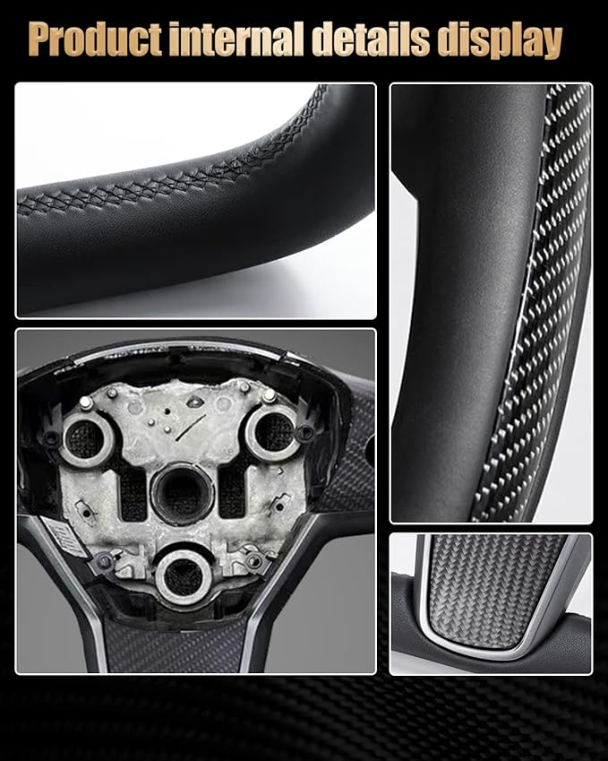 ZIMABLUE Real Carbon Fiber Heated Yoke Steering Wheel for Tesla Model 3 (2017–2023) & Model Y (2020–2024) | Factory-Matched 1:1 Fitment | Hand-Stitched