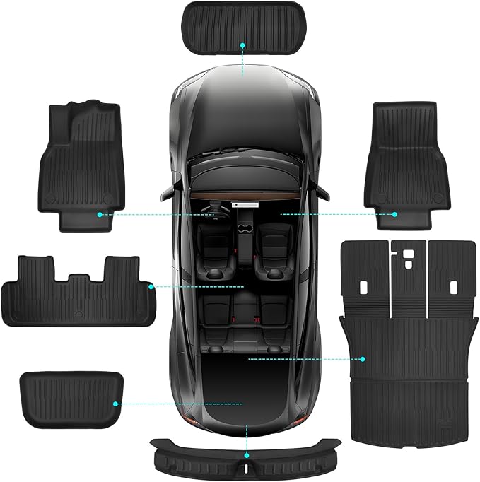 Tesla Model Y Juniper Floor Mats 2026 2025 Full Set All Weather Non-Slip Floor Liner for New Model Y 2025 2026 Cargo Mats and Seat Back Cover Protector-Tesla Model Y Trunk Mat