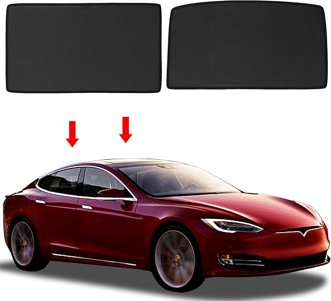 Unifizz 2021-2016 Tesla Model S Glass Roof Sunshade UV Rays Protection Foldable Sunroof Sunshade Top Window Sun Shades for Tesla Model S Heat Isolate Split Type Upgraded Black（Openable sunroof only）