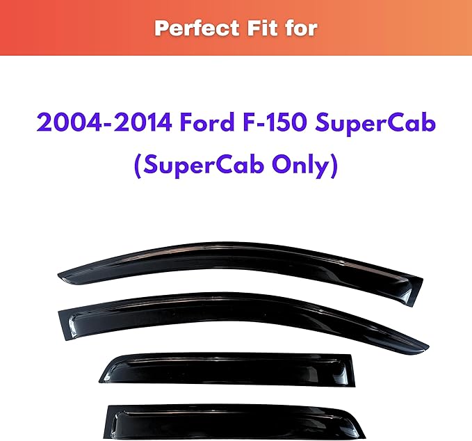 KPY Rain Guards Fit for 2004-2014 Ford F150 SuperCab, Out-Channel Window Visors Vent Wind Deflectors 4PC, Truck Accessories for 04-14 F-150 SuperCab (Extended Cab Only)