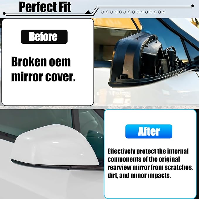 Jaronx Compatible with Tesla Model X Mirror Cover Replacement 2016-2025, Right Passenger Side Clip-on Rear View Mirror Cover Cap for Tesla Model X Accessories 1054431-11-D (White)
