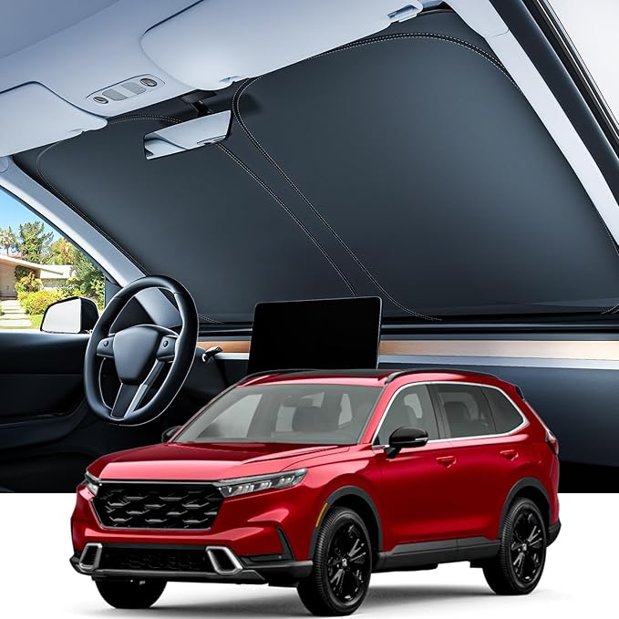 REEVAA 2025 Upgraded Windshield Sun Shade for Honda CRV 2025 2024 2023 [Tailored Fit, 99% Sun Protection] Protect Interior & Keep Cool, Foldable Sunshade Accessories with Storage Bag