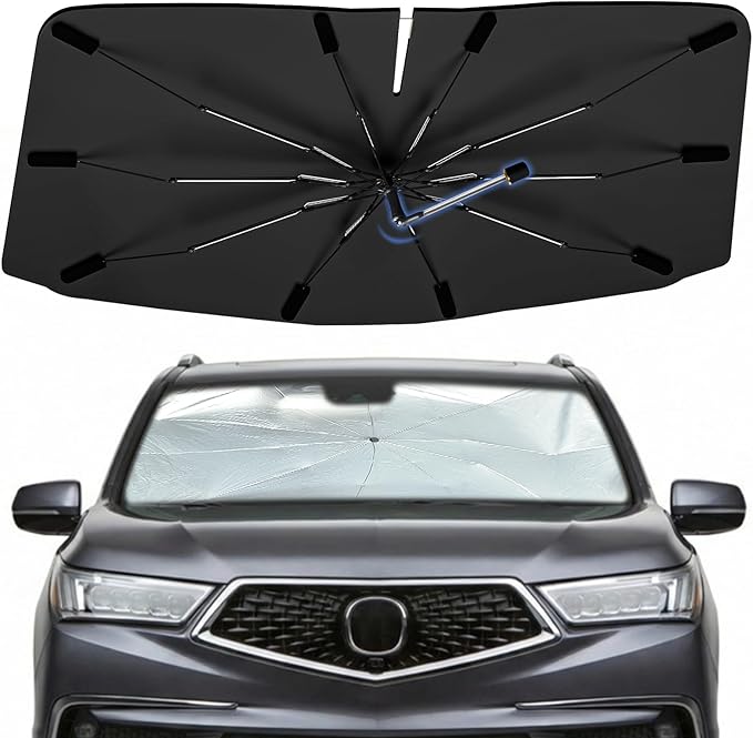 Windshield Sun Shade Umbrella for Acura MDX 2014-2020, 360 Rotation Car Sunshade for Front Window, Highly Reflective Windshield Sun Shield Visor for UV Protection, Keep Car Cool