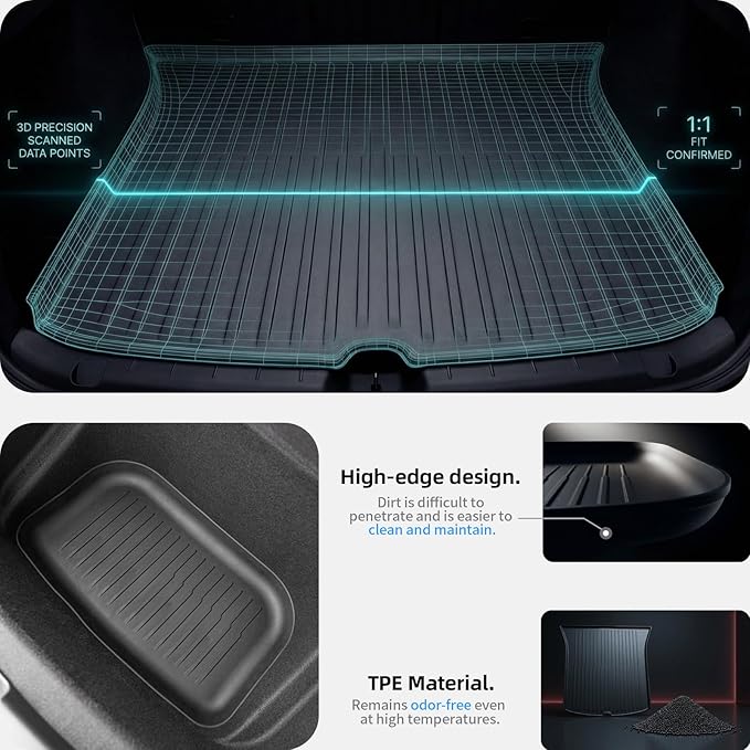 All Weather Cargo Liners for Tesla Model Y Trunk Mats,Front Frunk and Rear Trunk Tray Mats Protector 2021 2022 2023 2024 Accessories