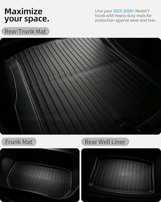 6Pcs Floor Mats for Tesla Model 3 Highland 2024 2025 2026 Full Set, Injection Molded TPE Floor Liners Includes Frunk, Trunk & Lower Storage Mats, All Weather Waterproof Cargo Accessories