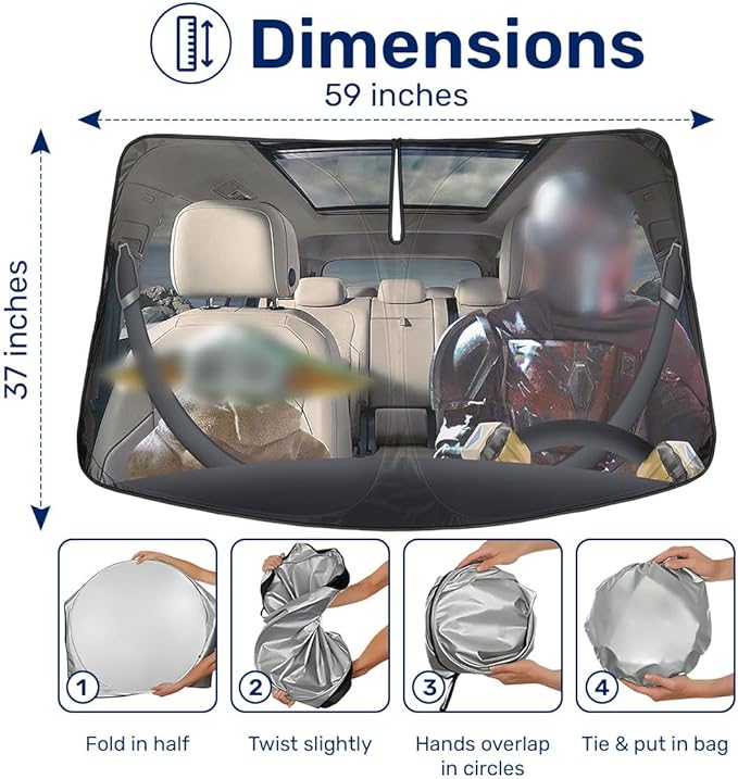 Windshield Sun Shade for T Vehicle (59x37 Inches), Automobile Sunshade, Protector Blocks UV, Car Accessories, Spring Car Decor