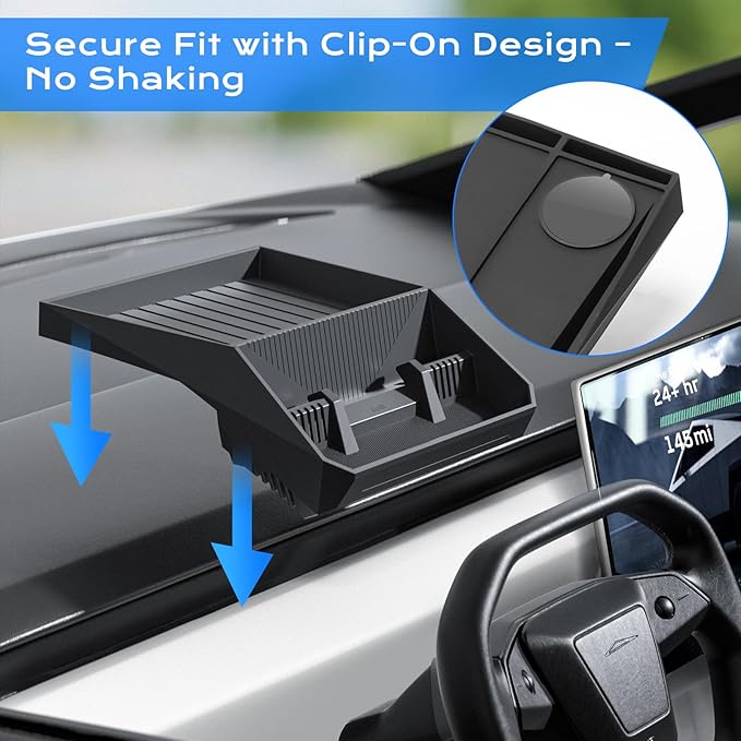 for 2024 Tesla Cybertruck Center Console Organizer - Hidden Behind-Screen Storage Tray, Dashboard Caddy, Silicone Sunglasses Holder, Black Interior Accessories
