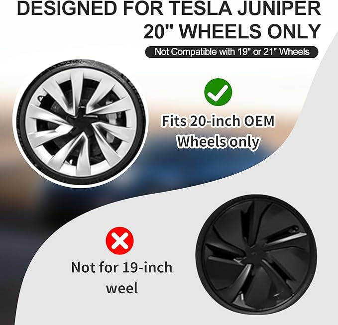PakaLife Hubcaps for Tesla Model y Juniper Accessories 2026,Black Wheel Covers 19 Inch,Easy Clip-On Installation, (20inch)