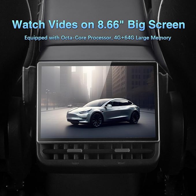 8.66 Inch Rear Display Screen Compatible with Tesla Model 3 19-23&Y19-24, Android 13 Supports HD Movie Watching,4+64G,8-core, Supports seat Adjustment and Rear air Conditioning