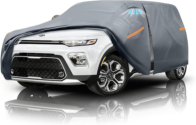 Waterproof Kia Soul(2009-2026) Car Cover with Breathable Vents, [2025 Upgrade] Premium Covers with Cotton Liner and Zipper Door,Sun Rain Snow Dust Uv Protection.(Gift with Towel)
