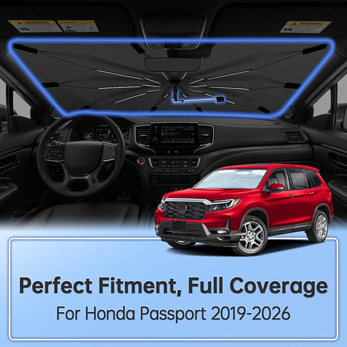 Windshield Sun Shade Umbrella for Honda Passport 2019-2026, Foldable Sunshade for Car Front Window, 360 Rotation Automotive Interior UV Protection for Outdoor Parking, Keep Car Cool