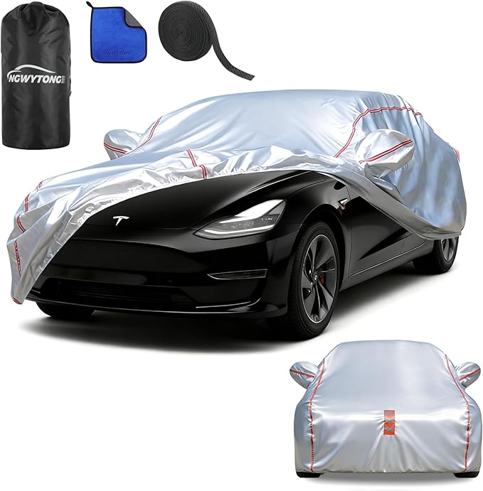 Car Cover Waterproof All Weather for Tesla Model 3 2017-2025,All-Around Fastening and 4 Upgrades, 30s Quick-Install for Car Cover