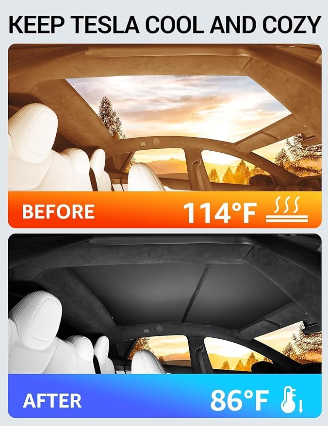 BASENOR 2026-2022 Tesla Model S Sunshade Roof [No Gap] Glass Roof Sunshade UV Protection Foldable Sunroof Shade Top Window Cover for Model S/Model S Plaid Heat Insulation Upgraded Black