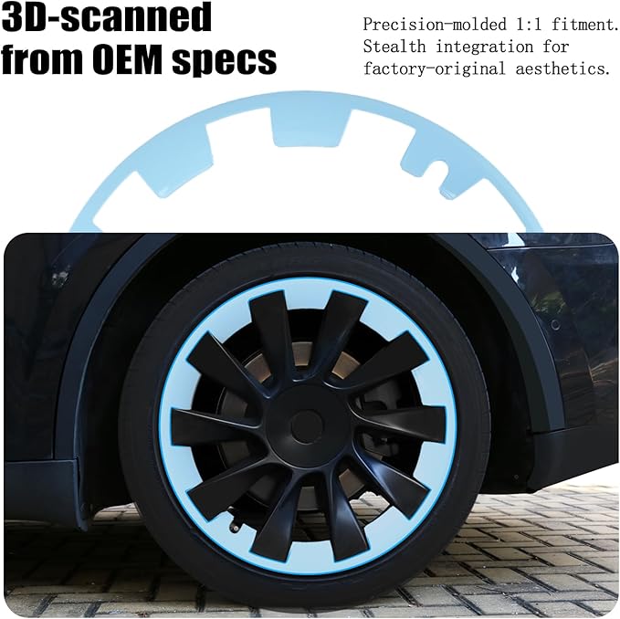 Wheel Rim Protect for Tesla Model Y 20" (2020-2024), Easy-Install Hubcaps Induction Wheel Cover, Scratch-Resistant Car Tire Trim Rings, Stylish Giftable, Glacier Blue 4Pcs Model Y Accessories