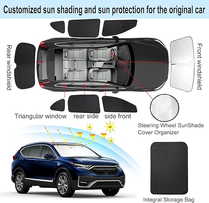 TINGLU Window Shades for Honda CR-V CRV 2017-2022 Accessories Car Side Full Windows Rear Triangular Windshield Sun Shade Sun UV Rays & Privacy Protection for Camping,Napping,and Relaxing 8PCS