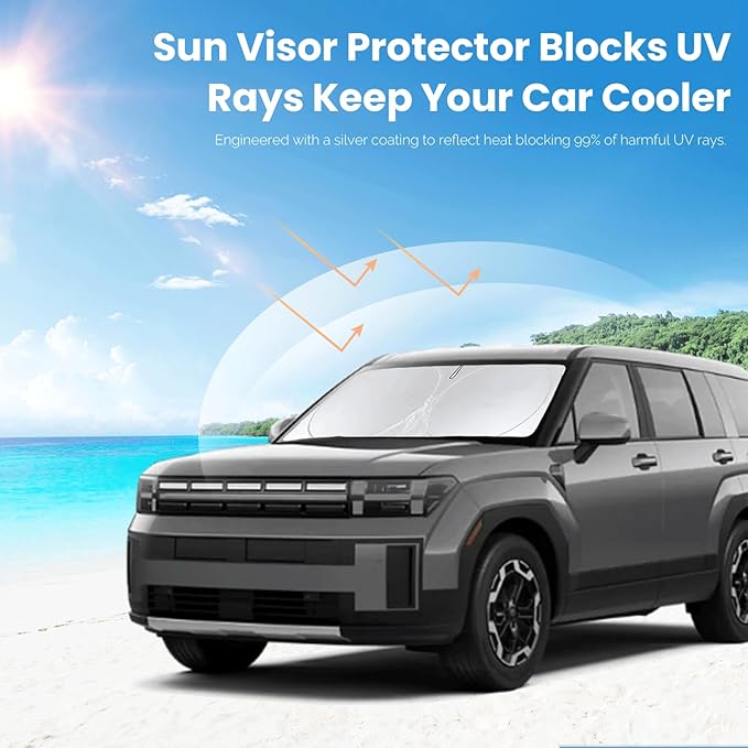Custom Sunshade for Santa Fe Windshield Sun Shade for 2026 2025-2019 Hyundai Santa Fe, SE, SEL, SEL Plus, Limited, Ultimate Accessories Heat Insulation Cooling Front Window Cover for Windshield