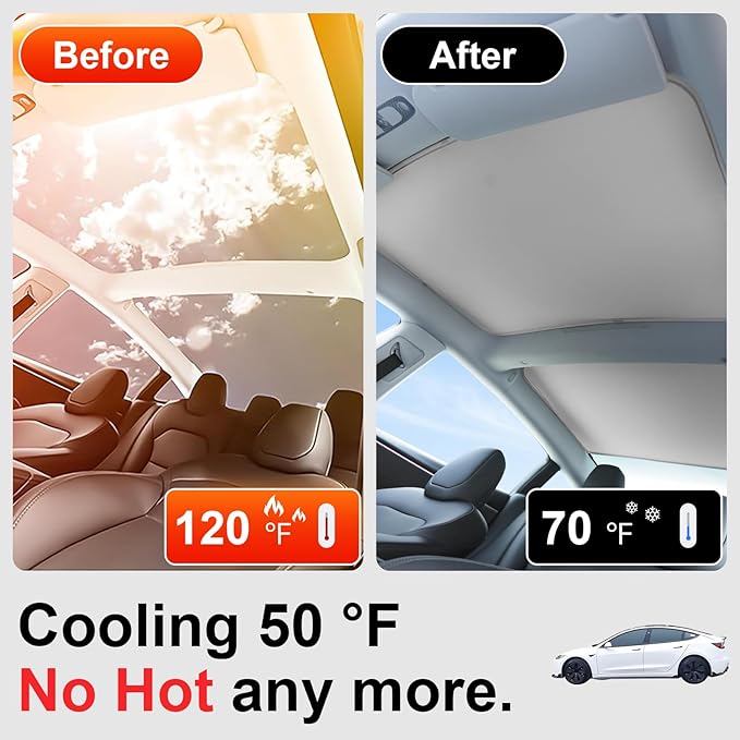 Glass Roof Sunshade for Tesla Model 3 2023-2021 Insulation UV Rays Protection Sun Shade for Tesla Model 3 Accessories 2023-2021(Beige)