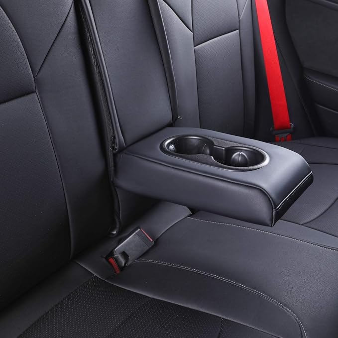 EKR Model S Seat Covers Custom Fit for Tesla Model S 2021-2026 Long Range & 2021-2023 Plaid(Single Piece Front Armrest),Leather Truck Seat Cover Full Set for SUV,Faux Leather(Black/Red)