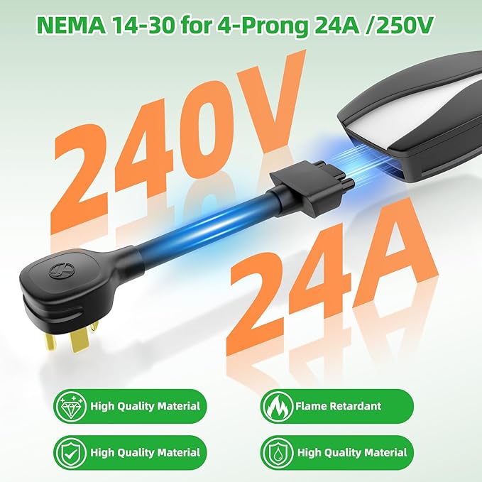 for Tesla NEMA 14-30 Adapter, 250V 24A Nema 14-30 Adapter for Tesla Gen 2, Heavy-Duty 17.5mm Cable,11.8 Inch in Length Fast Charging for Tesla Model S 3 X Y Safe and Durable Black